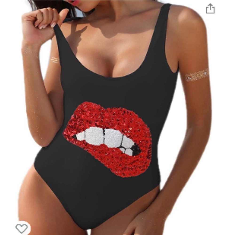 Black One Piece with Red Sequin Mouth